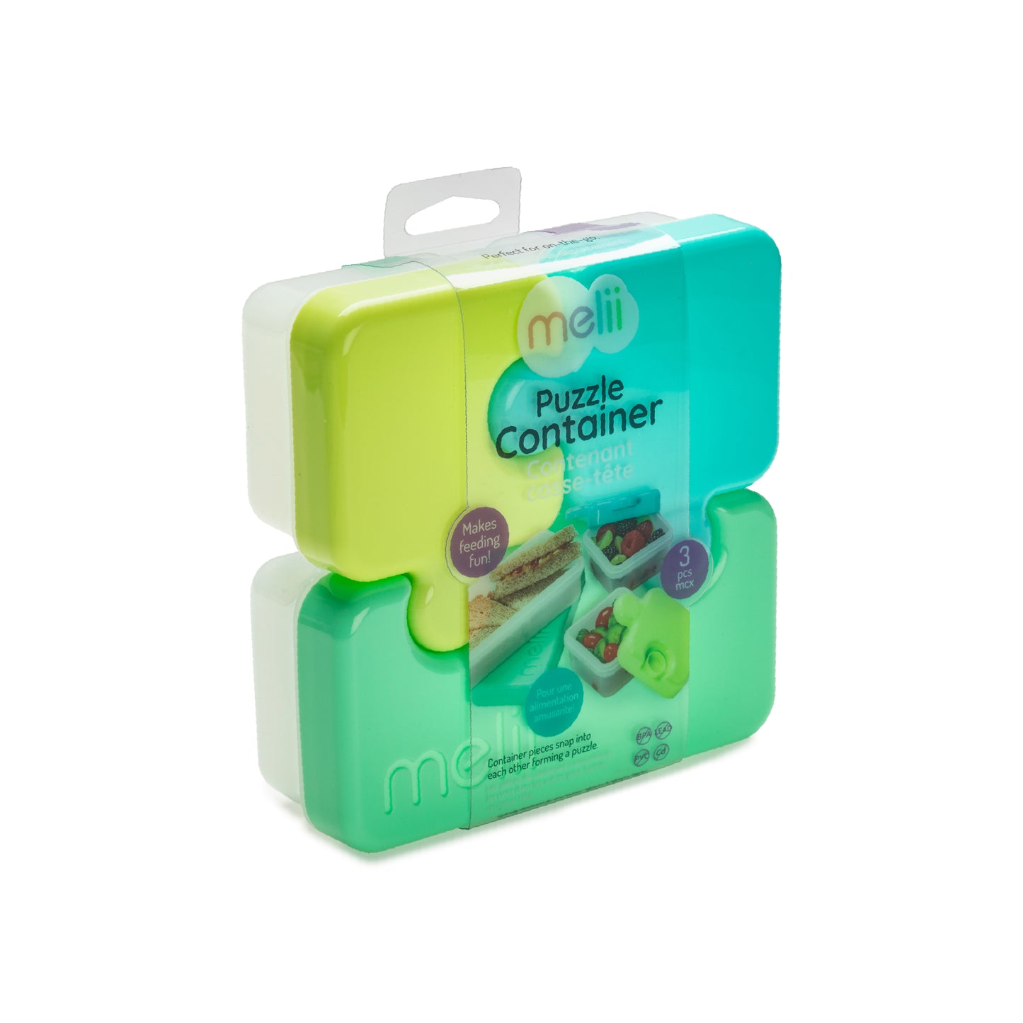 Melii Puzzle Bento Box - Fun 3-Compartment Food Storage Container for Kids and Adults - Leakproof, Microwave and Freezer Safe, Encourages Independent Feeding
