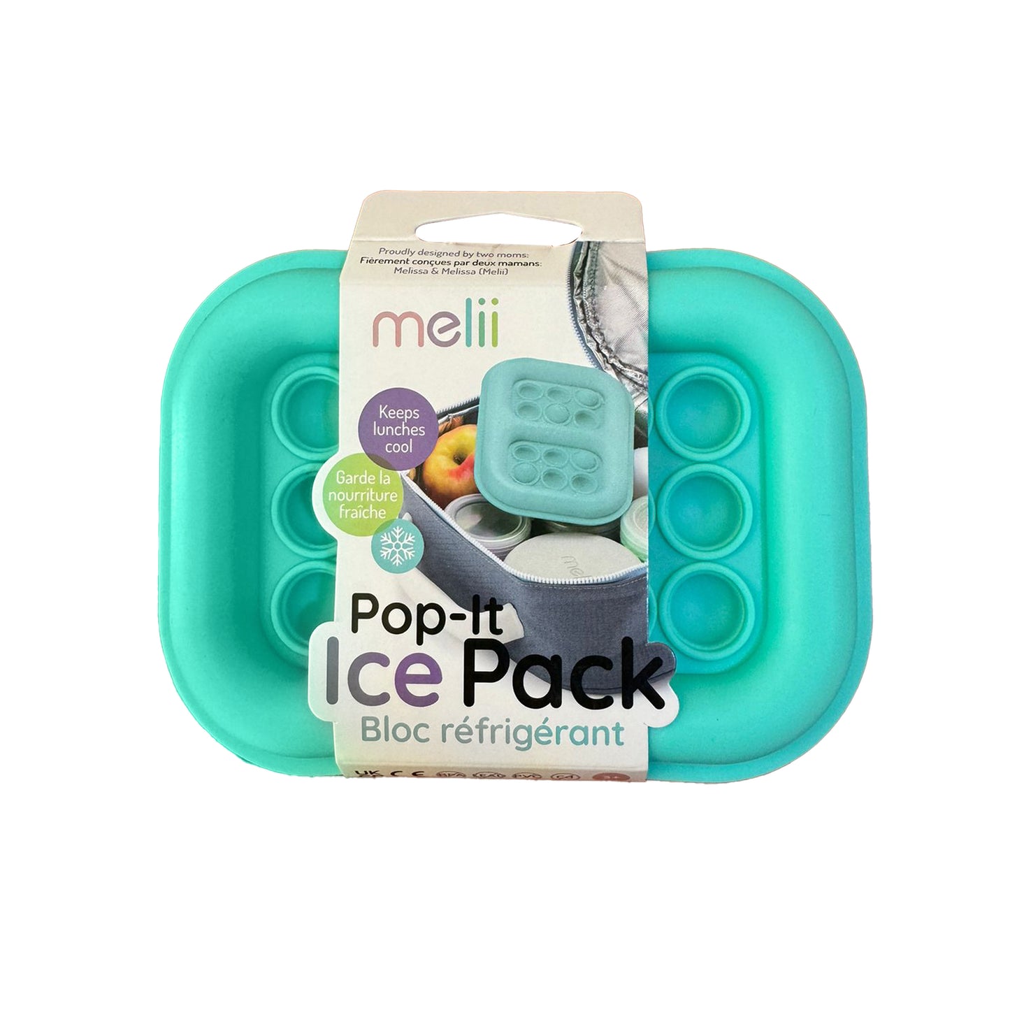 melii Turquoise Pop It Ice Pack for Kids - Dual Purpose Fidget Toy and Cooling Solution - Reusable, Slim Design - Keeps Meals Fresh for up to 4 Hours - Perfect for Snack Time, Lunch Boxes
