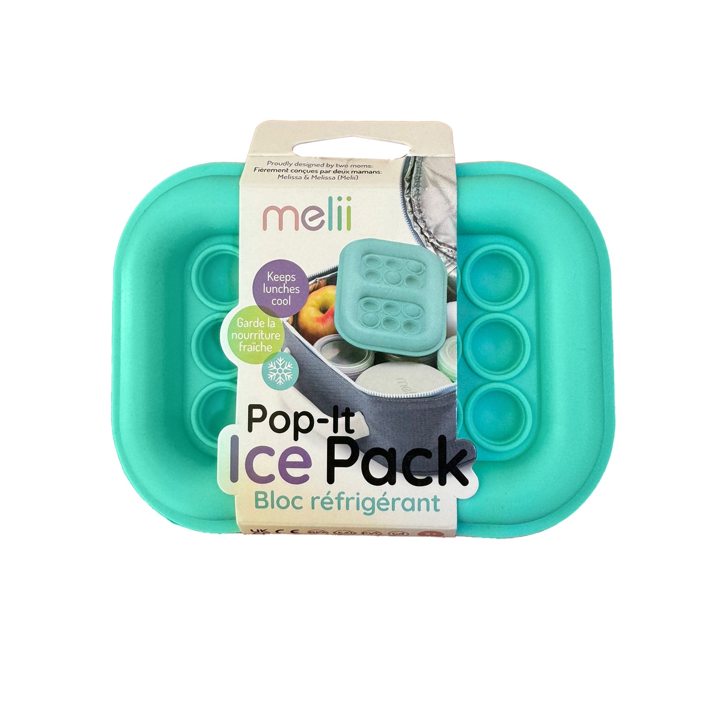 melii Turquoise & Mint Pop It Ice Pack for Kids Pack of 2 - Dual Purpose Fidget Toy and Cooling Solution - Reusable, Slim Design - Keeps Meals Fresh for up to 4 Hours - Perfect for Snack Time, Lunch Boxes