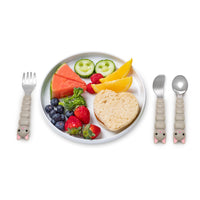 melii Colorful Animal Spoon & Fork Sets for Kids - Encourages Independent Feeding and Fine Motor Skills - BPA-Free, Dishwasher Safe - Purple Cat & Grey Bulldog (6 Pcs)_4