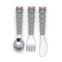 melii Colorful Animal Spoon & Fork Sets for Kids - Encourages Independent Feeding and Fine Motor Skills - BPA-Free, Dishwasher Safe - Purple Cat & Grey Bulldog (6 Pcs)_1
