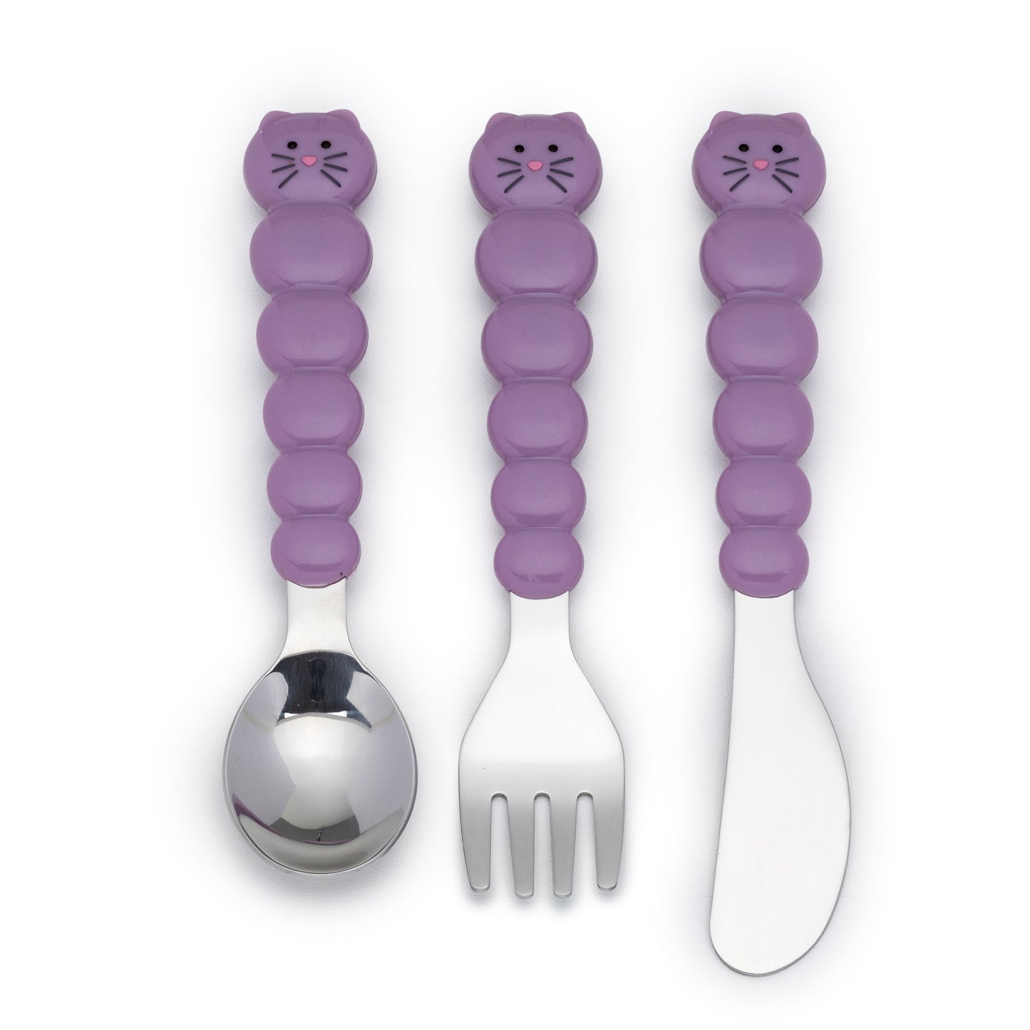 melii Colorful Animal Spoon & Fork Sets for Kids - Encourages Independent Feeding and Fine Motor Skills - BPA-Free, Dishwasher Safe - Purple Cat & Grey Bulldog (6 Pcs)