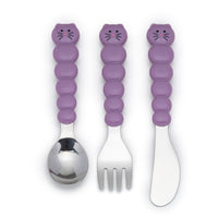 melii Colorful Animal Spoon & Fork Sets for Kids - Encourages Independent Feeding and Fine Motor Skills - BPA-Free, Dishwasher Safe - Purple Cat & Grey Bulldog (6 Pcs)_2