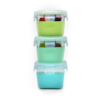 Melii Glass Food Storage Containers with Silicone Sleeve 160 ml Pack of 3 - Green, Mint, Turquoise_1