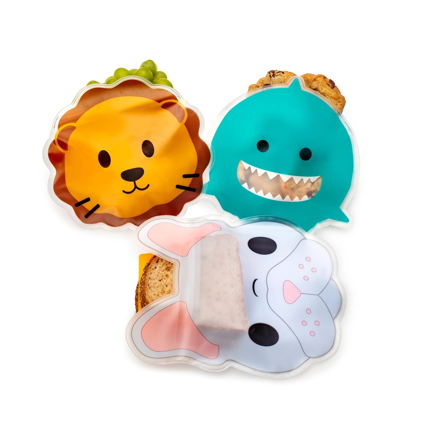 Melii Reusable Snack Bags - Set of 6 Adorable Animal Character Bags with Zip Leak-Proof Seal - Eco-Friendly, BPA-Free, Washable, and Perfect for On-the-Go Snacking
