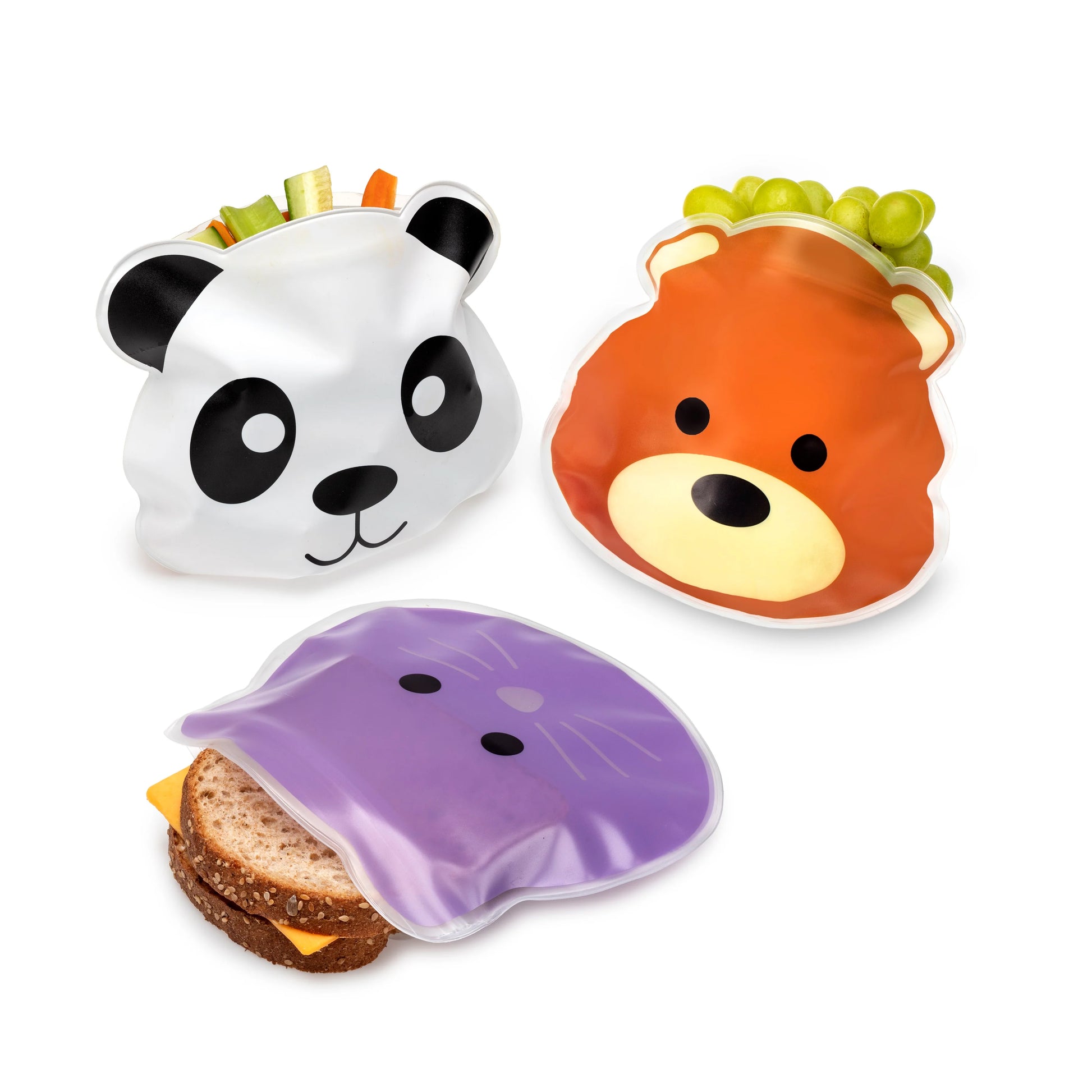 Melii Reusable Snack Bags - Set of 6 Adorable Animal Character Bags with Zip Leak-Proof Seal - Eco-Friendly, BPA-Free, Washable, and Perfect for On-the-Go Snacking