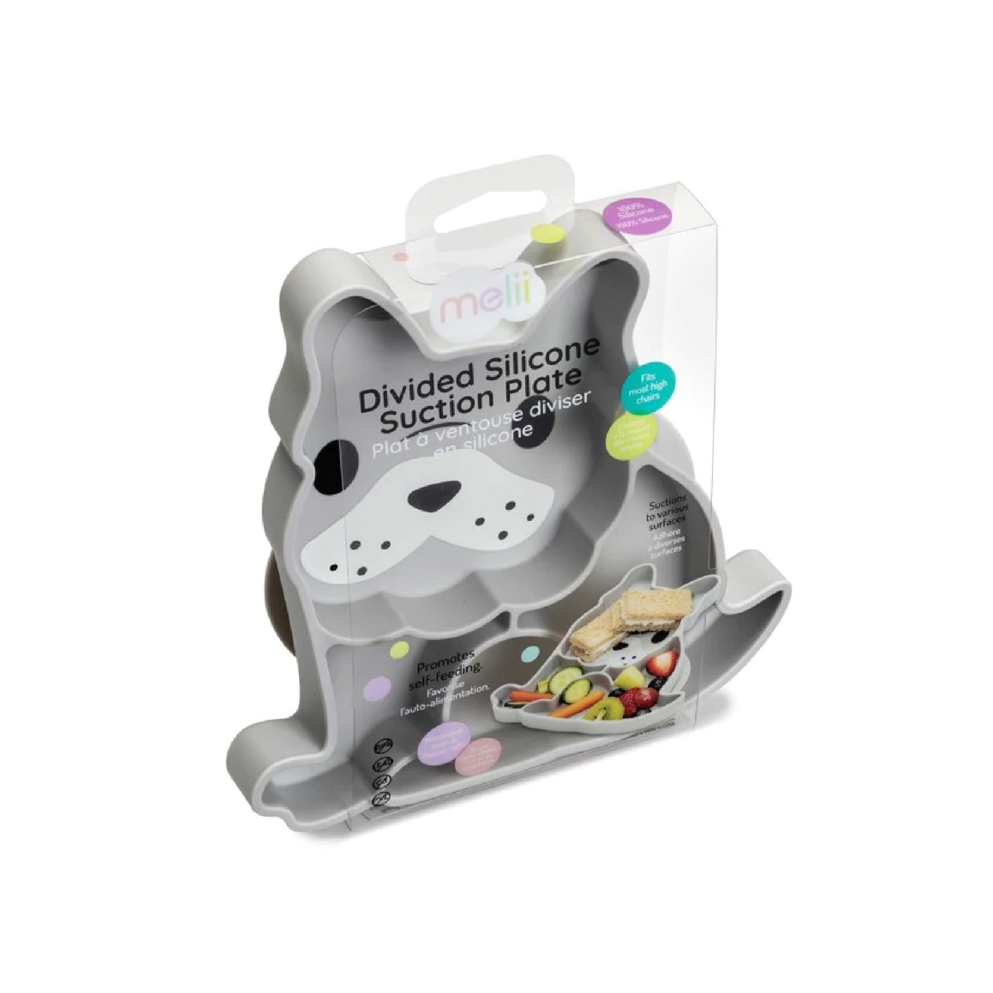 melii Silicone Suction Plate for Babies & Toddlers - Bulldog Division Plate for Picky Eaters - Secure Self Feeding Solution, BPA Free, Microwave & Dishwasher Safe