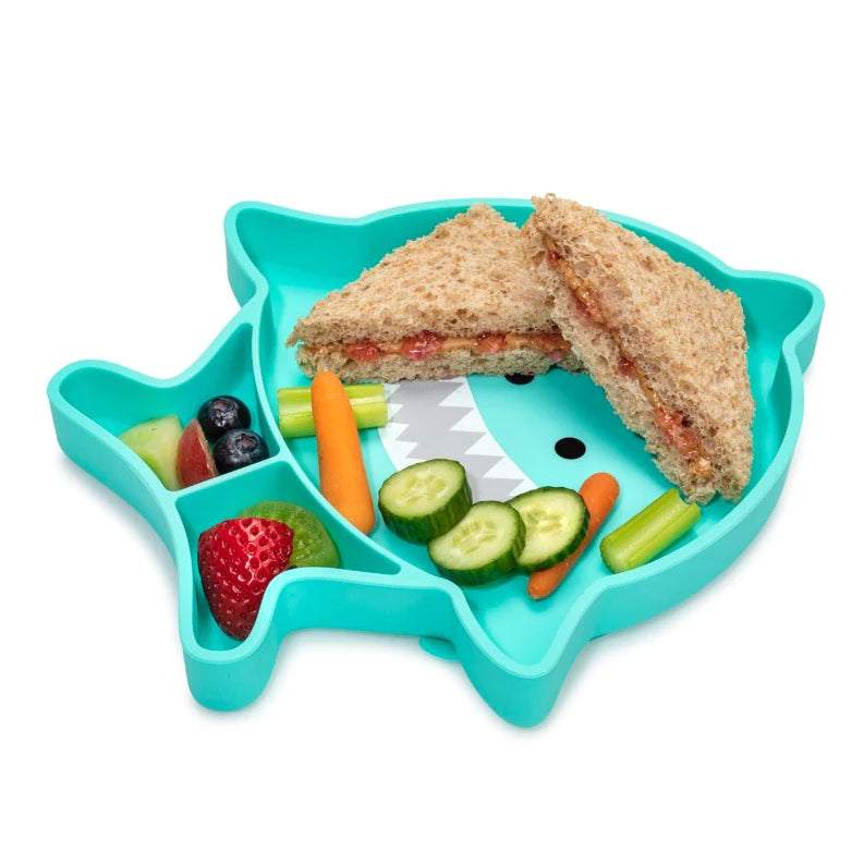 melii Silicone Suction Plate for Babies & Toddlers - Shark Division Plate for Picky Eaters - Secure Self Feeding Solution, BPA Free, Microwave & Dishwasher Safe