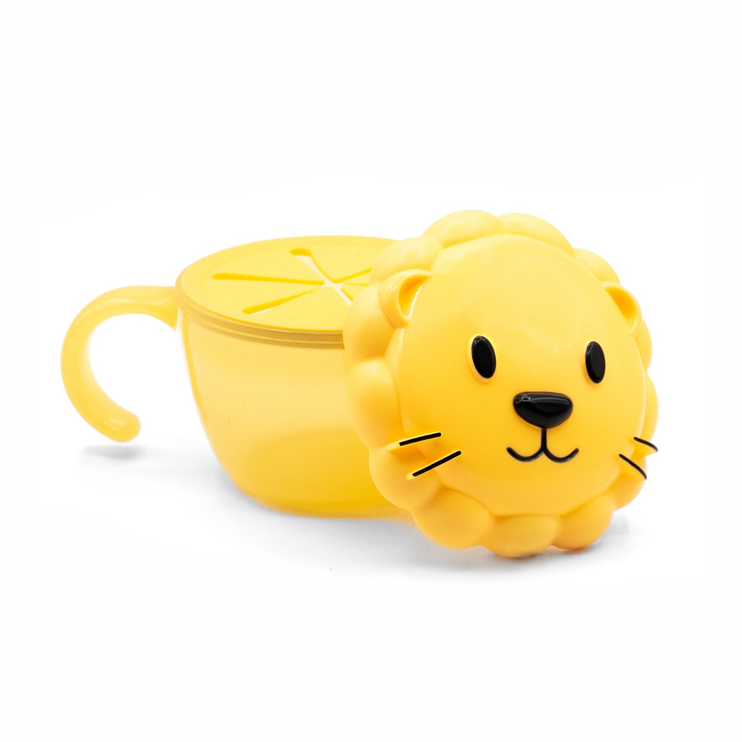 melii Snack Container for Kids - Yellow Lion Design Mess Free, Adaptable, and Easy to Hold with Removable Finger Trap - Perfect for Independent Snacking, Travel - BPA Free and Dishwasher Safe