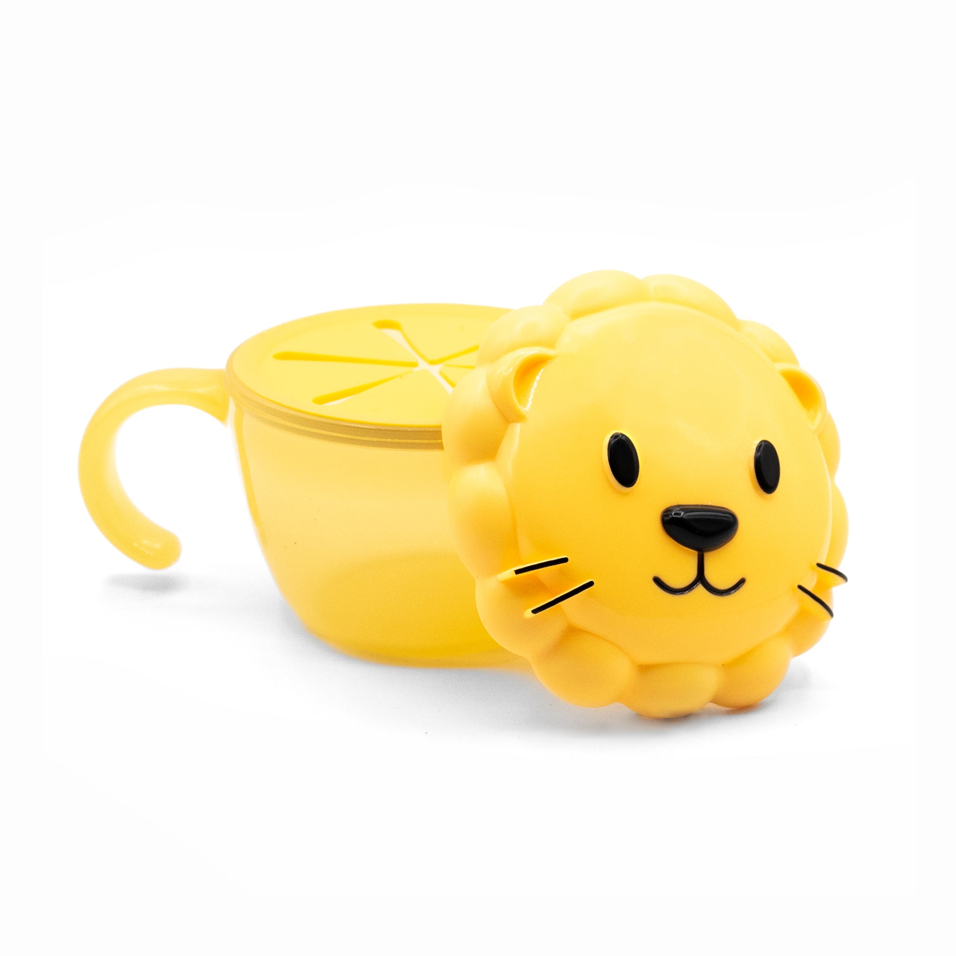 melii Snack Container for Kids - Yellow Lion Design Mess Free, Adaptable, and Easy to Hold with Removable Finger Trap - Perfect for Independent Snacking, Travel - BPA Free and Dishwasher Safe