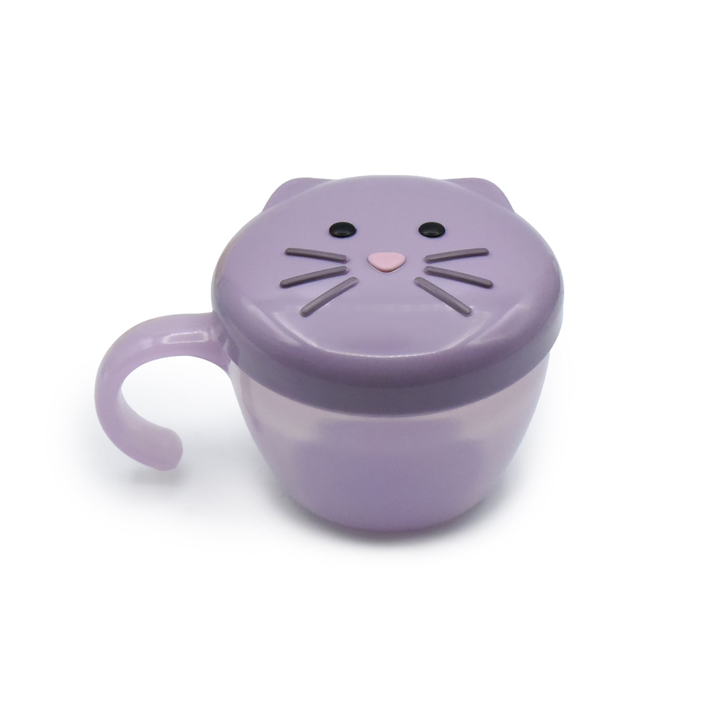 melii Snack Container for Kids - Purple Cat Design Mess Free, Adaptable, and Easy to Hold with Removable Finger Trap - Perfect for Independent Snacking, Travel - BPA Free and Dishwasher Safe