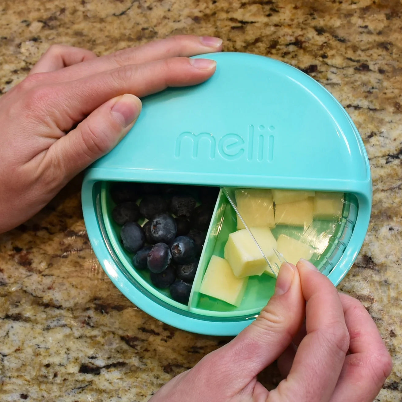 melii Spin Container for Kids - 3-Compartment Snack Container with Exciting Spin Feature - BPA Free, Portable, and Easy to Clean Snack Companion for On the Go Adventures