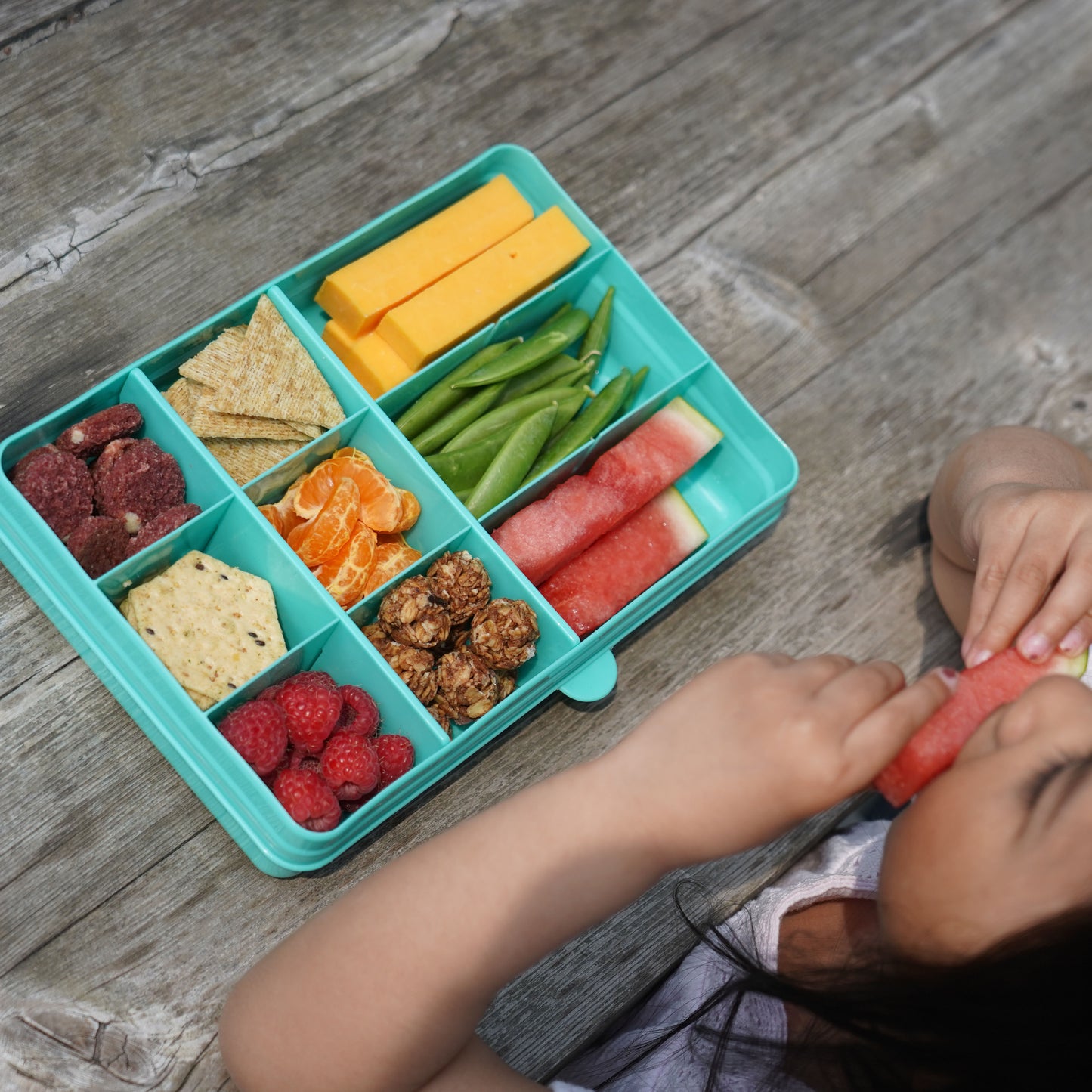 melii Snackle Box Turquoise - 12 Compartment Snack Container with Removable Dividers for Customizable Storage - Ideal for On the Go Snacking, BPA Free, Easy to Open and Clean