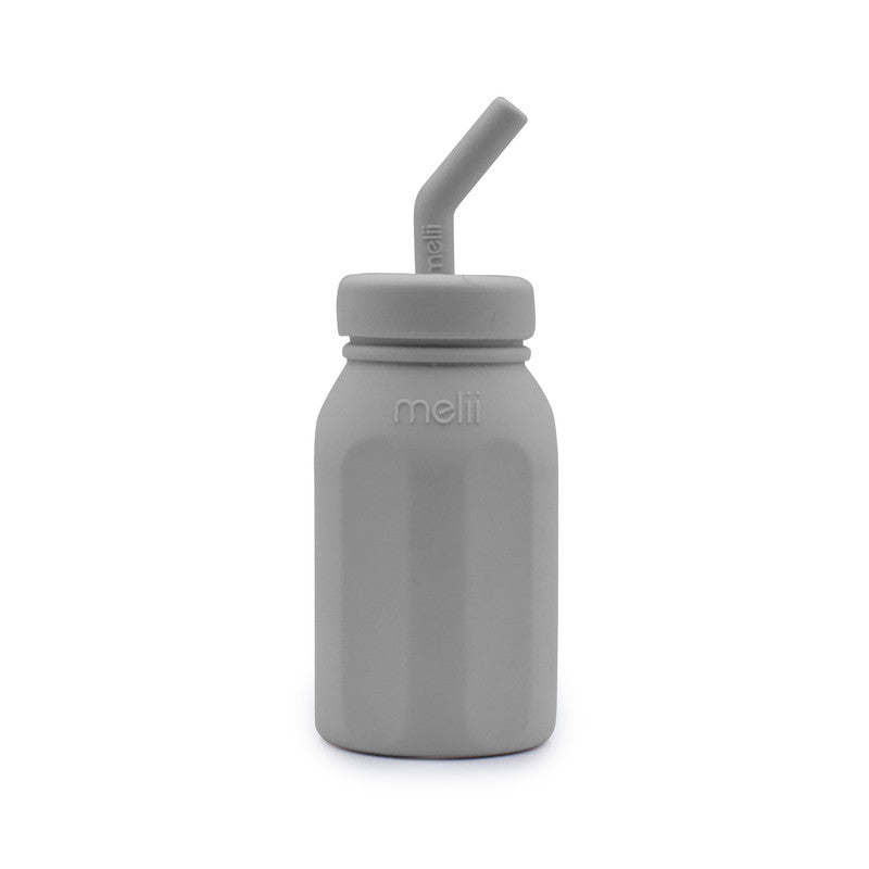 Melii Silicone Water Bottle with Straw 230 ml Grey