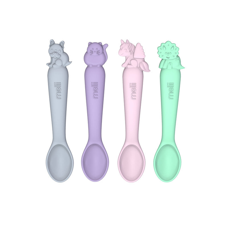 Melii Silicone Spoons 4 pc set - Dog, Cat, Unicorn, Dino