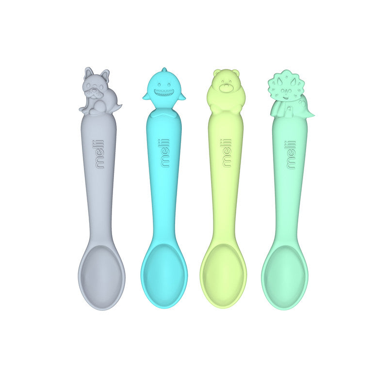 Melii Silicone Spoons 4 pc set - Shark, Dino,  Dog, Bear