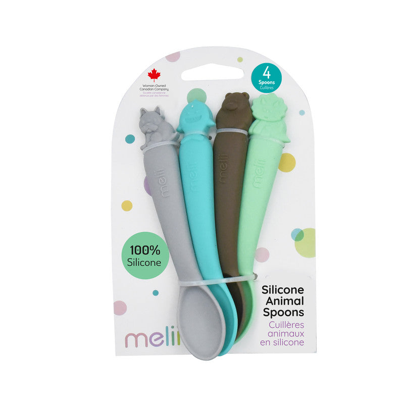 Melii Silicone Spoons 4 pc set - Shark, Dino,  Dog, Bear