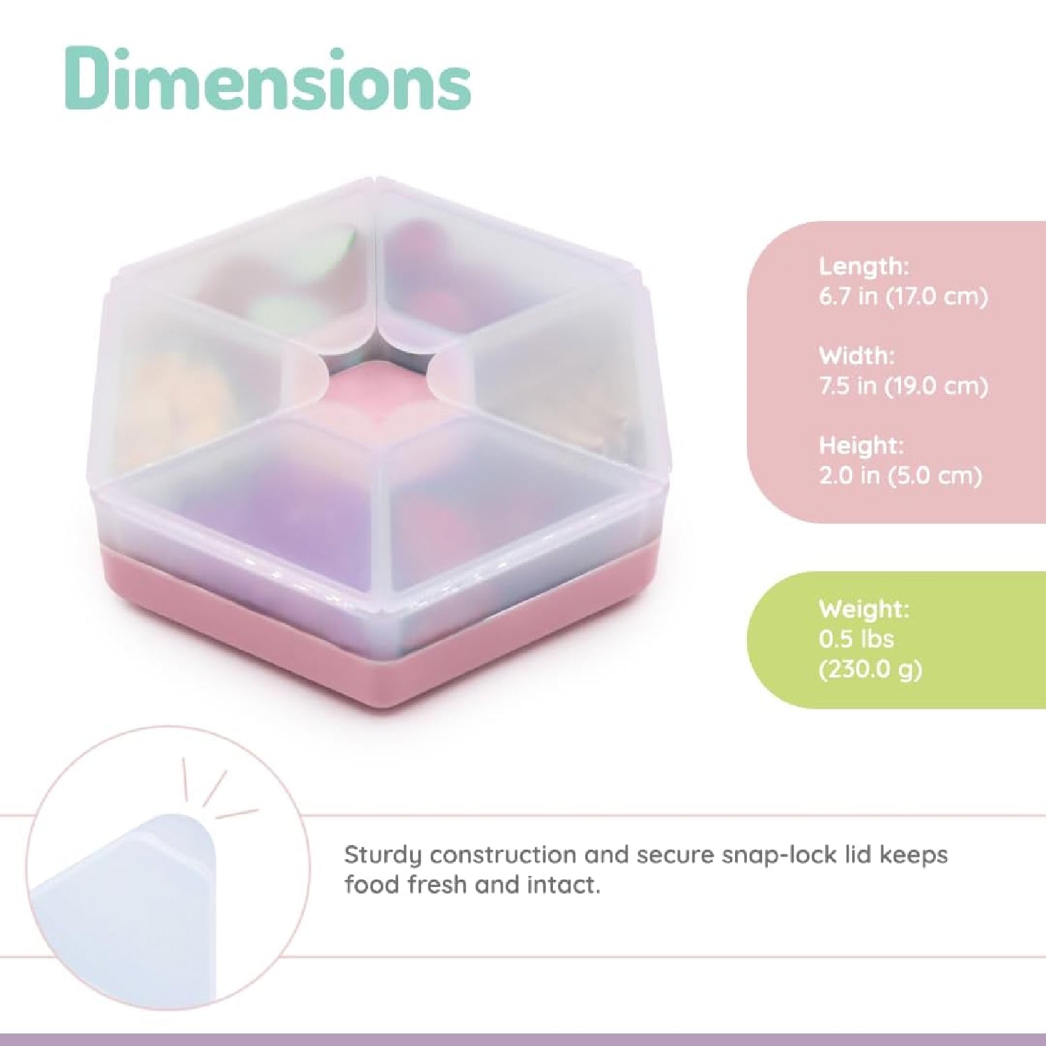 Melii Hexagon Snackle - 6 Compartment - Pink (6 pc/inner)