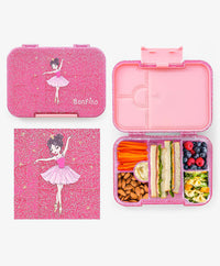 Bonfino Ballerina ABS Bento Lunch Box, BPA Free, Microwave Safe Removable Tray, 6 Adjustable Compartments, Leak Resistant, Lightweight, 3 Years+, 22x15.5x5cm, 1L - Pink_1