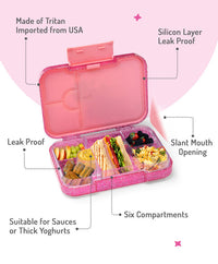 Bonfino Ballerina ABS Bento Lunch Box, BPA Free, Microwave Safe Removable Tray, 6 Adjustable Compartments, Leak Resistant, Lightweight, 3 Years+, 22x15.5x5cm, 1L - Pink_5