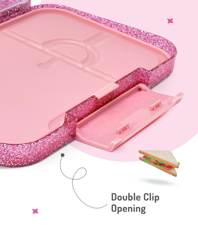 Bonfino Ballerina ABS Bento Lunch Box, BPA Free, Microwave Safe Removable Tray, 6 Adjustable Compartments, Leak Resistant, Lightweight, 3 Years+, 22x15.5x5cm, 1L - Pink