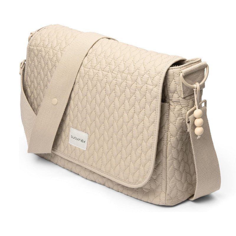 Suavinex, Shoulder Bag Maternity Bag, Large Capacity Stroller Bag, Adjustable Handles for Stroller, Flap and Zipper Closure, Waterproof, with Interior Pockets, Beige
