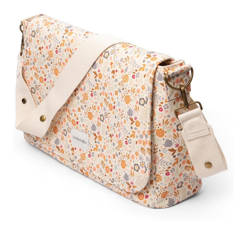Suavinex, Shoulder Bag Maternity Bag, Large Capacity Stroller Bag, Adjustable Handles for Stroller, Flap and Zipper Closure, Waterproof, with Interior Pockets, Floral