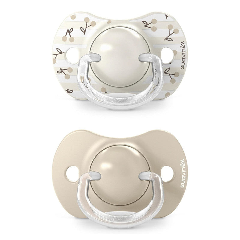 Suavinex, Pack of 2 Pacifiers for Babies 0/6 Months and Newborns, with Silicone Physiological Teat SX Pro Symmetrical, Flat and Flexible, Respects Oral Development, Birdies Beige