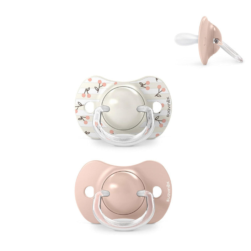 Suavinex, Pack of 2 Pacifiers for Babies 0/6 Months and Newborns, with Silicone Physiological Teat SX Pro Symmetrical, Flat and Flexible, Respects Oral Development, Birdies Pink