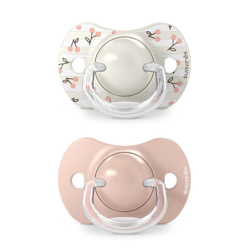 Suavinex, Pack of 2 Pacifiers for Babies 0/6 Months and Newborns, with Silicone Physiological Teat SX Pro Symmetrical, Flat and Flexible, Respects Oral Development, Birdies Pink