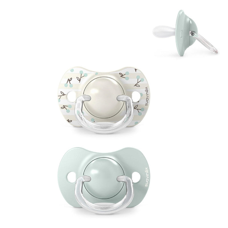 Suavinex, Pack of 2 Pacifiers for Babies 0/6 Months and Newborns, with Silicone Physiological Teat SX Pro Symmetrical, Flat and Flexible, Respects Oral Development, Birdies Green