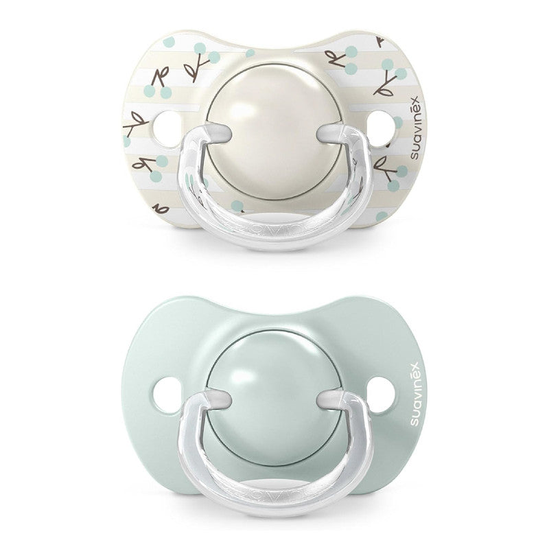 Suavinex, Pack of 2 Pacifiers for Babies 0/6 Months and Newborns, with Silicone Physiological Teat SX Pro Symmetrical, Flat and Flexible, Respects Oral Development, Birdies Green