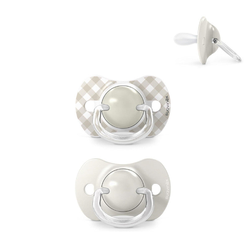 Suavinex, Pack of 2 Pacifiers for Babies 0/6 Months and Newborns, with Silicone Physiological Teat SX Pro Symmetrical, Flat and Flexible, Respects Oral Development, Wild&Free Beige