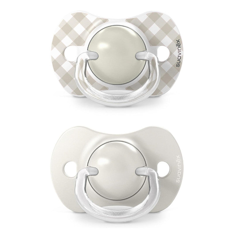 Suavinex, Pack of 2 Pacifiers for Babies 0/6 Months and Newborns, with Silicone Physiological Teat SX Pro Symmetrical, Flat and Flexible, Respects Oral Development, Wild&Free Beige