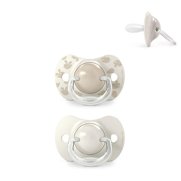 suavinex-pack-of-2-pacifiers-for-babies-6-18-months-with-physiological-silicone-teat-sx-pro-symmetrical-flat-and-flexible-respects-oral-development-birdies-beige