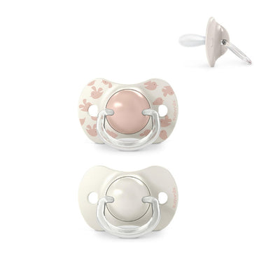 suavinex-pack-of-2-pacifiers-for-babies-6-18-months-with-physiological-silicone-teat-sx-pro-symmetrical-flat-and-flexible-respects-oral-development-birdies-pink