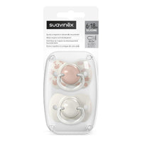 Suavinex, Pack of 2 Pacifiers for Babies 6/18 Months, with Physiological Silicone Teat SX Pro Symmetrical, Flat and Flexible, Respects Oral Development, Birdies Pink_6