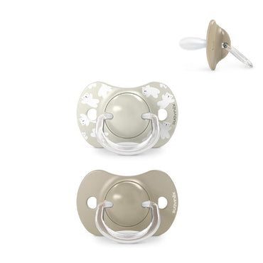 suavinex-pack-of-2-pacifiers-for-babies-6-18-months-with-physiological-silicone-teat-sx-pro-symmetrical-flat-and-flexible-respects-oral-development-wild-free-beige