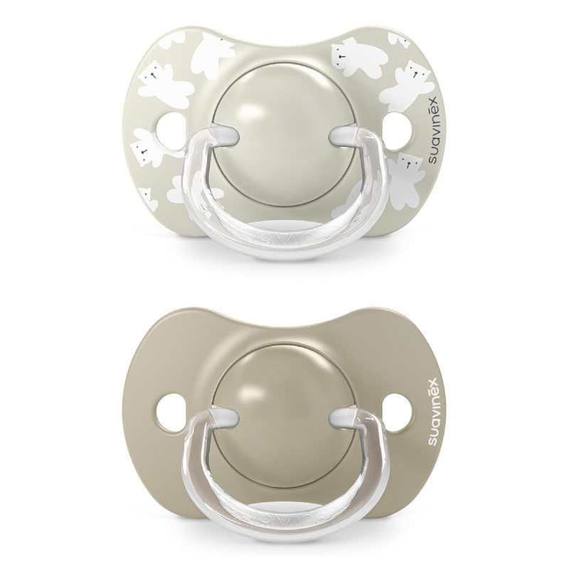 Suavinex, Pack of 2 Pacifiers for Babies 6/18 Months, with Physiological Silicone Teat SX Pro Symmetrical, Flat and Flexible, Respects Oral Development, Wild&Free Beige