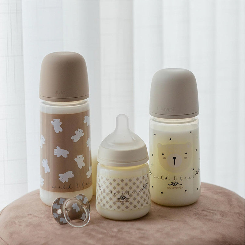 Suavinex, Pack of 2 Pacifiers for Babies 6/18 Months, with Physiological Silicone Teat SX Pro Symmetrical, Flat and Flexible, Respects Oral Development, Wild&Free Beige