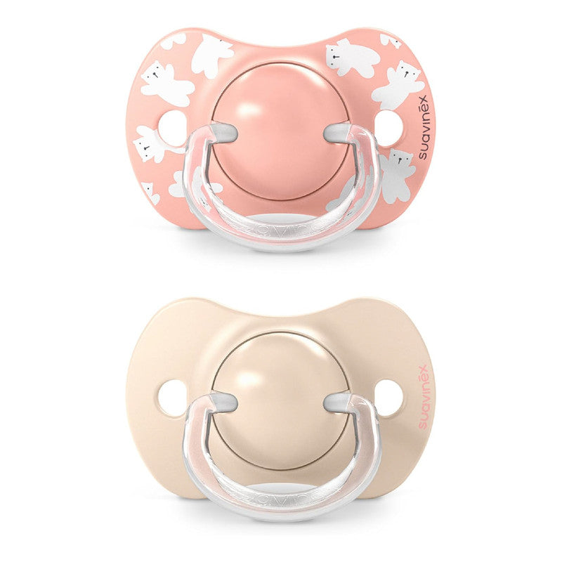 Suavinex, Pack of 2 Pacifiers for Babies 6/18 Months, with Physiological Silicone Teat SX Pro Symmetrical, Flat and Flexible, Respects Oral Development, Wild&Free Pink