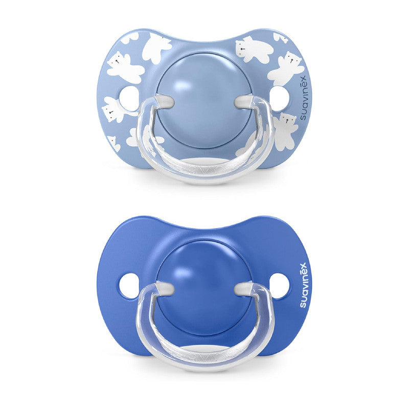 Suavinex, Pack of 2 Pacifiers for Babies 6/18 Months, with Physiological Silicone Teat SX Pro Symmetrical, Flat and Flexible, Respects Oral Development, Wild&Free Blue