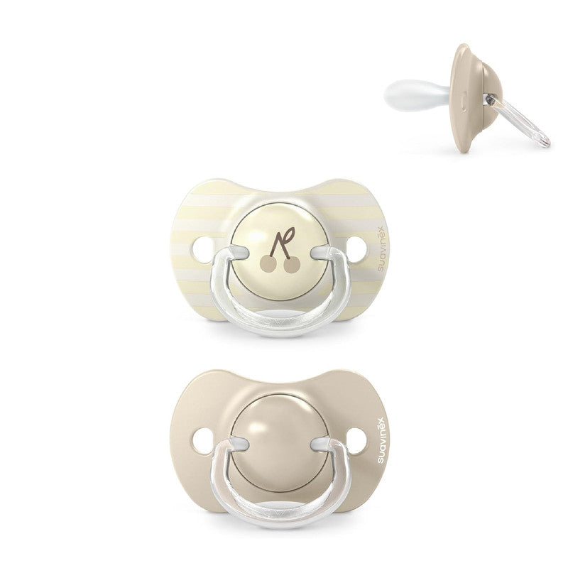 Suavinex, Pack of 2 Pacifiers for Babies +18 Months, with Physiological Silicone Teat SX Pro Symmetrical, Flat and Flexible, Respects Oral Development, Birdies Beige