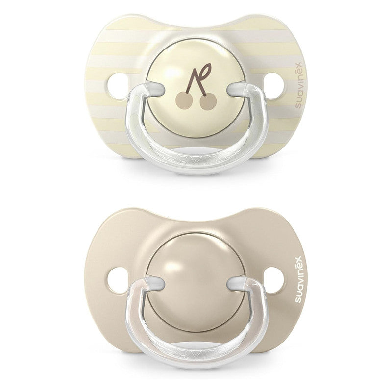 Suavinex, Pack of 2 Pacifiers for Babies +18 Months, with Physiological Silicone Teat SX Pro Symmetrical, Flat and Flexible, Respects Oral Development, Birdies Beige