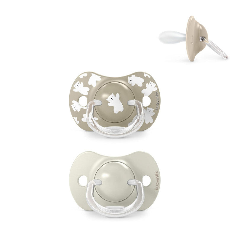 Suavinex, Pack of 2 Pacifiers for Babies +18 Months, with Physiological Silicone Teat SX Pro Symmetrical, Flat and Flexible, Respects Oral Development, Wild&Free Beige