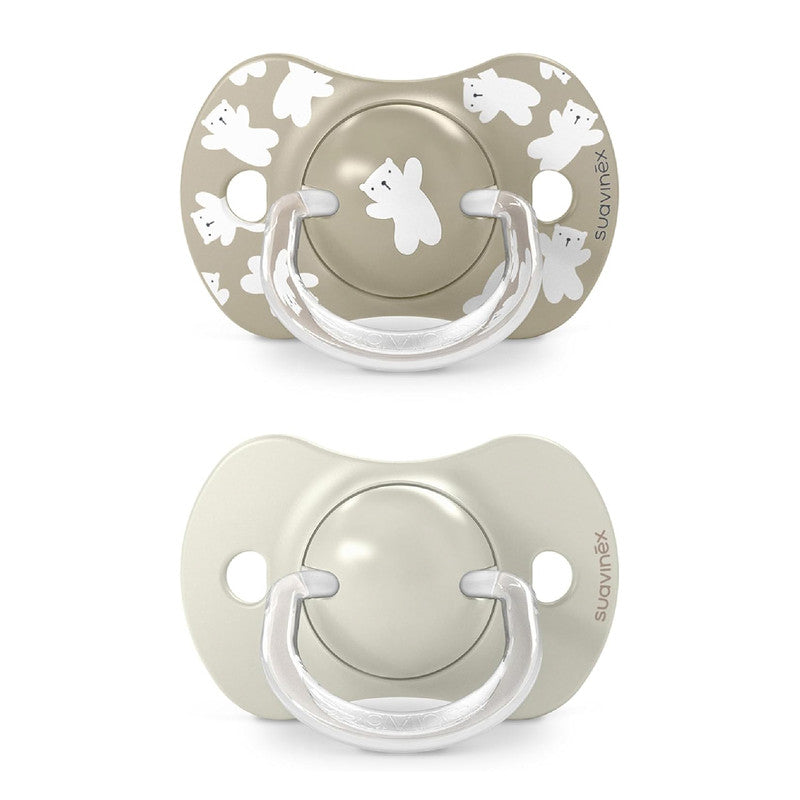 Suavinex, Pack of 2 Pacifiers for Babies +18 Months, with Physiological Silicone Teat SX Pro Symmetrical, Flat and Flexible, Respects Oral Development, Wild&Free Beige