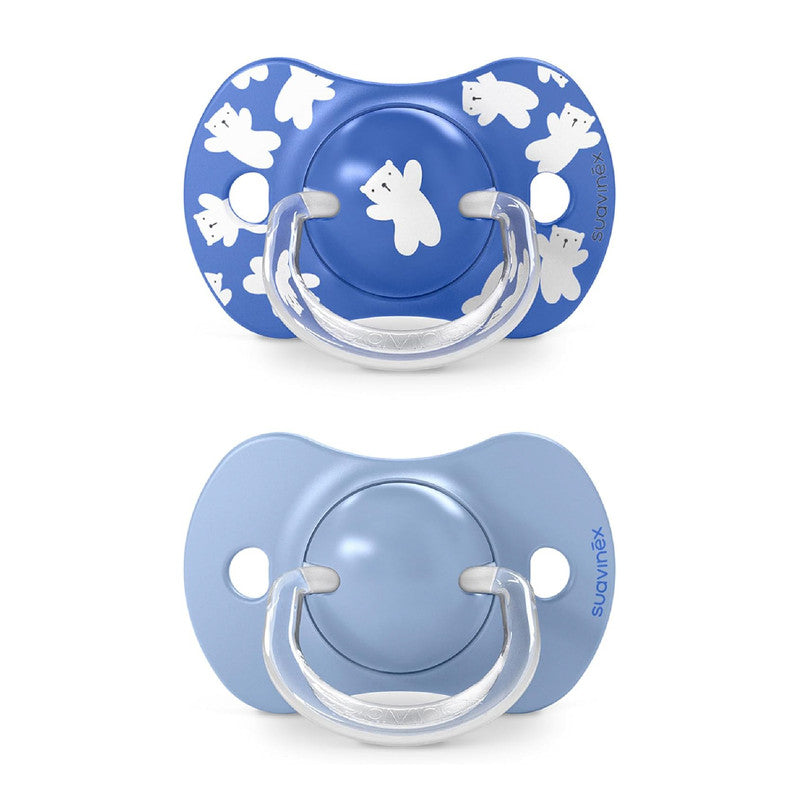 Suavinex, Pack of 2 Pacifiers for Babies +18 Months, with Physiological Silicone Teat SX Pro Symmetrical, Flat and Flexible, Respects Oral Development, Wild&Free Blue