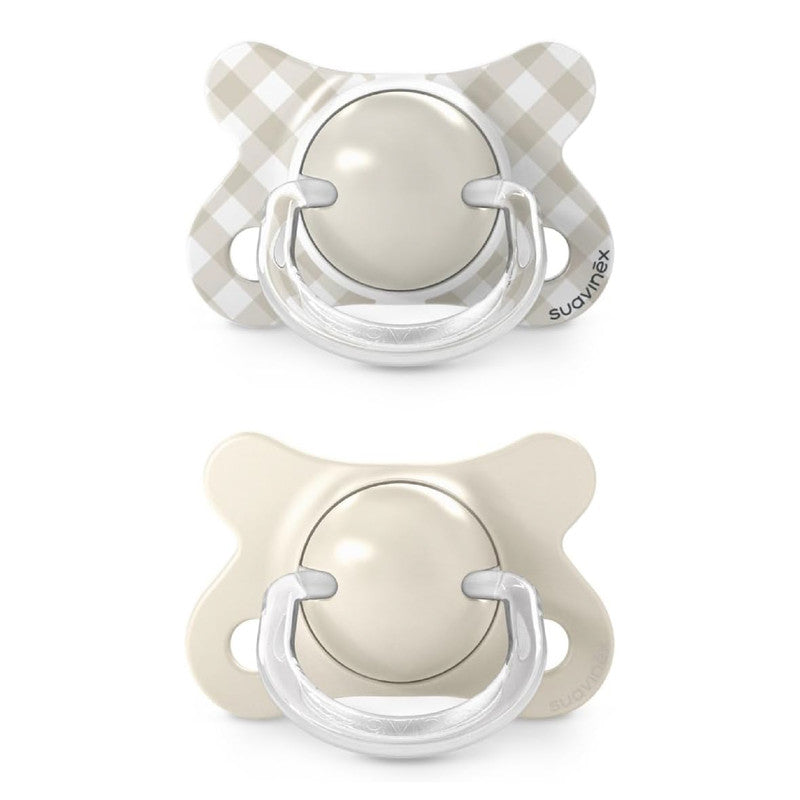 Suavinex, Pack of 2 Baby Pacifiers Newborn and Small, Special Size Mini -2/2 Months, Physiological Silicone Teat SX Pro Symmetrical and Flexible, Respects Oral Development, Wild&Free Beige