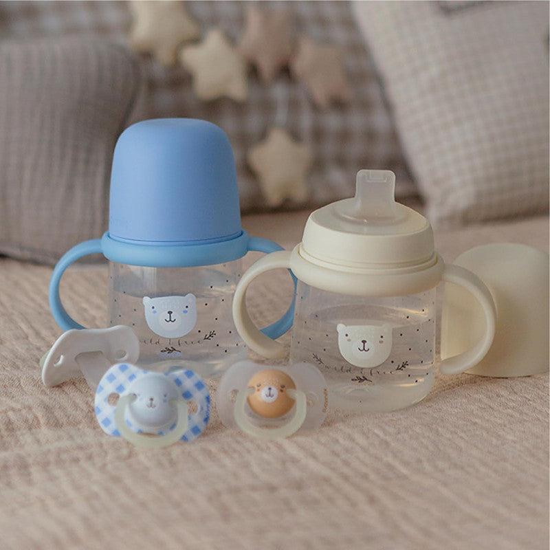 Suavinex, Pack of 2 Glow in the Dark Pacifiers, Babies 0/6 Months and Newborns, for Sleeping, with Fluorescent Ring and SX Pro Silicone Physiological Teat, Flat and Flexible, Blue
