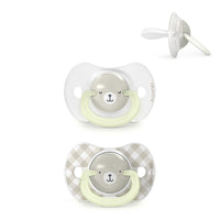 Suavinex, Pack of 2 Glow in the Dark Soothers, Babies 6/18 Months, Sleeping, with Fluorescent Ring and SX Pro Silicone Physiological Teat, Flat and Flexible, Grey_1